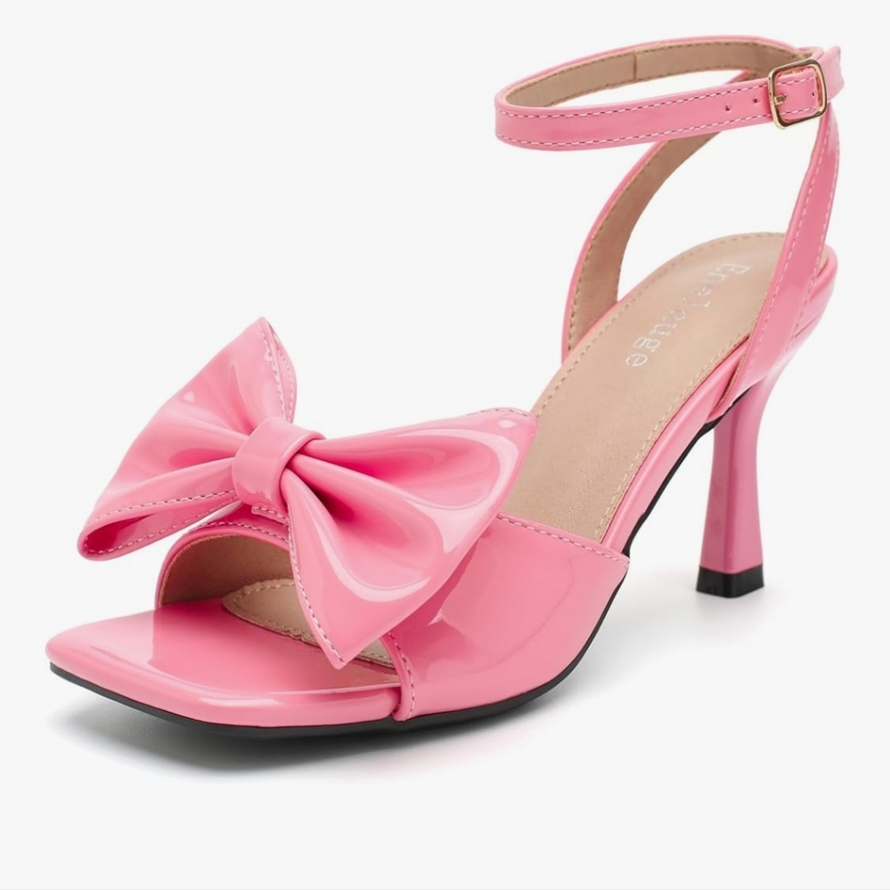 Elegant Pink Patent Bow Heels